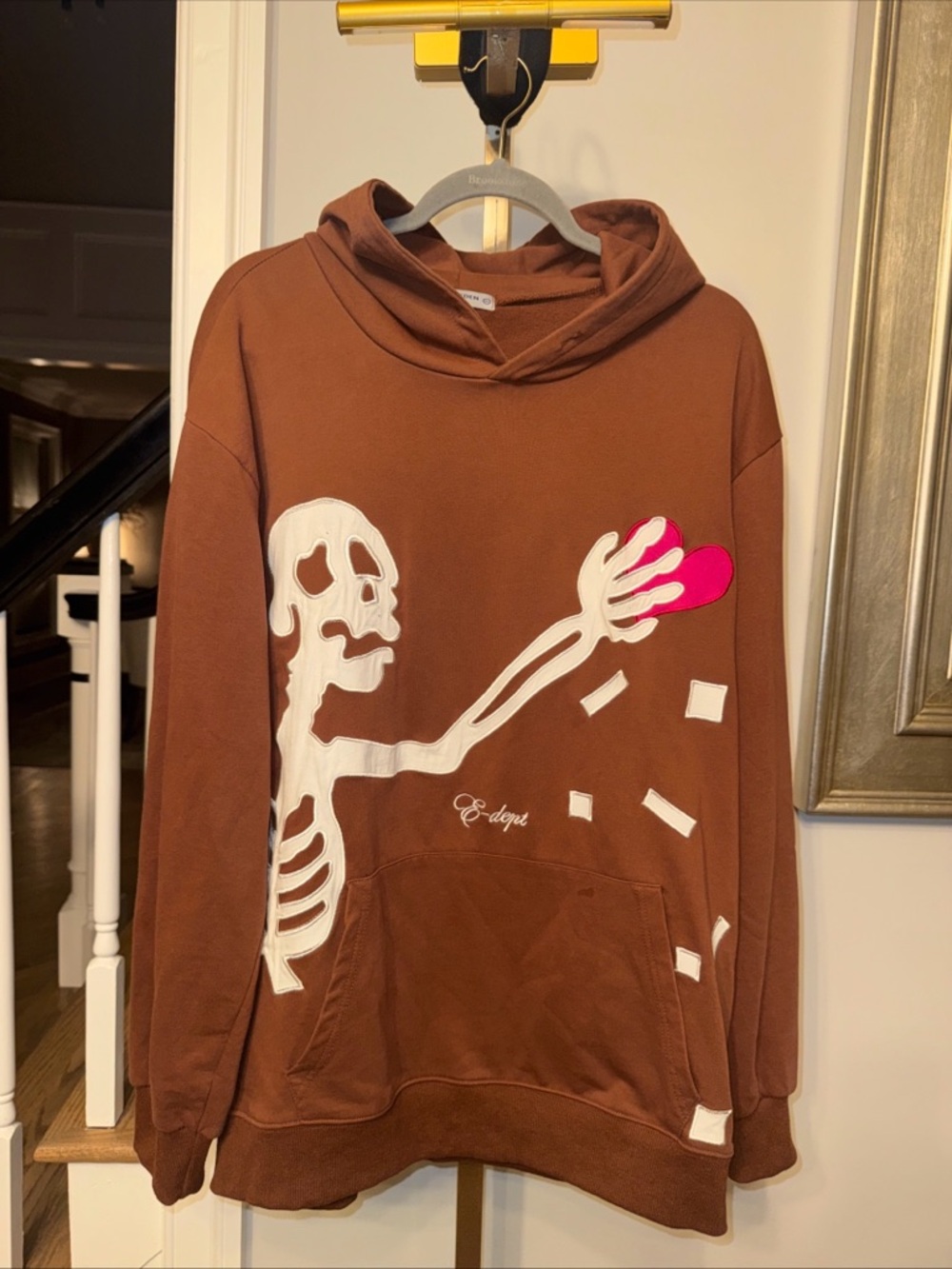 Aelfric Eden Mens Brown Skeleton Heart Thief Print Pullover Hoodie Size XL Large